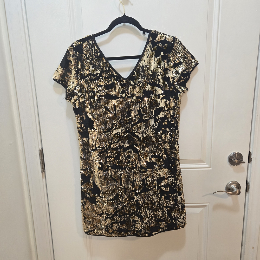 Glamorous Black and Gold Sequin Mini Dress
